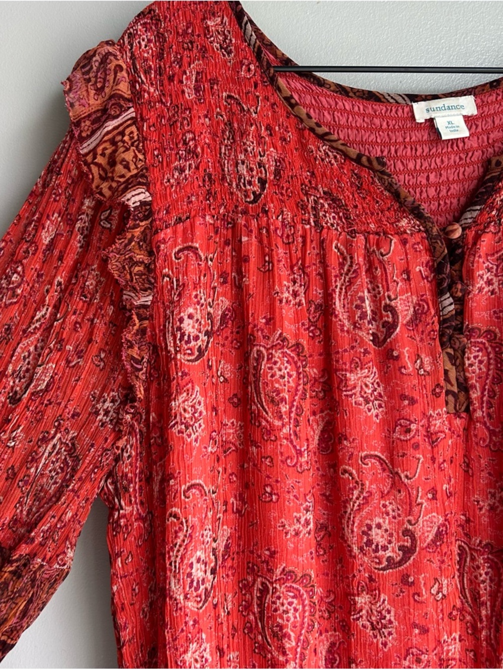 SUNDANCE grace delight XL paisley pleated pintuck pleated blouse lined ⭐️NEW⭐️